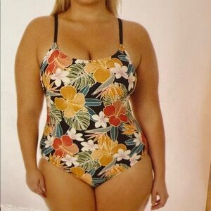 Hurley Women's Tropical Floral One Piece Swimsuit - Black, Red, Yellow, Green